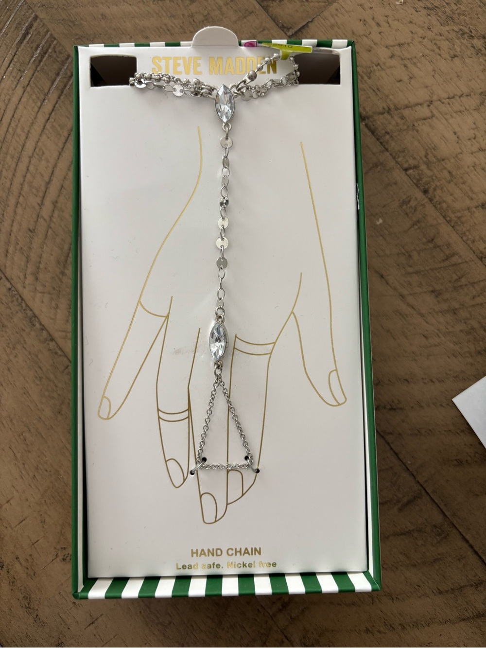 Steve Madden Silver Crystal Hand Chain Ring